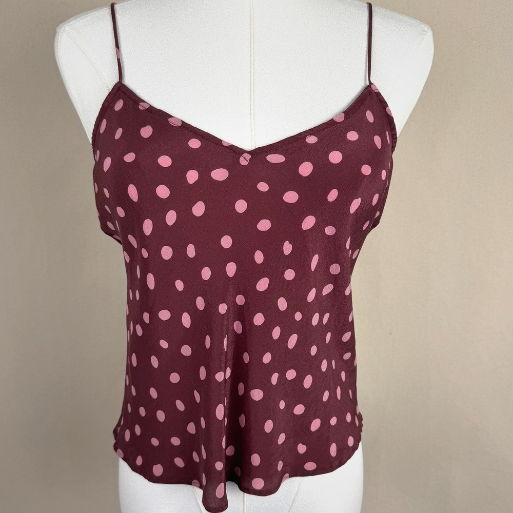 Nougat London Silk Polka Dot Cami Burgundy Pink Slip Top Y2K‎ Coquette Small